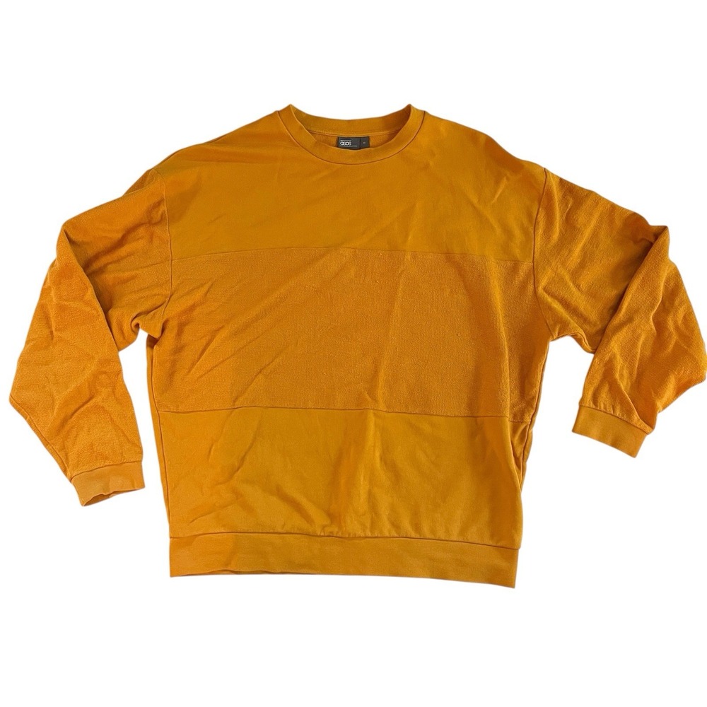 asos Men's Size M Crewneck Sweatshirt Mustard Yellow Towel Terry 100% Cotton
